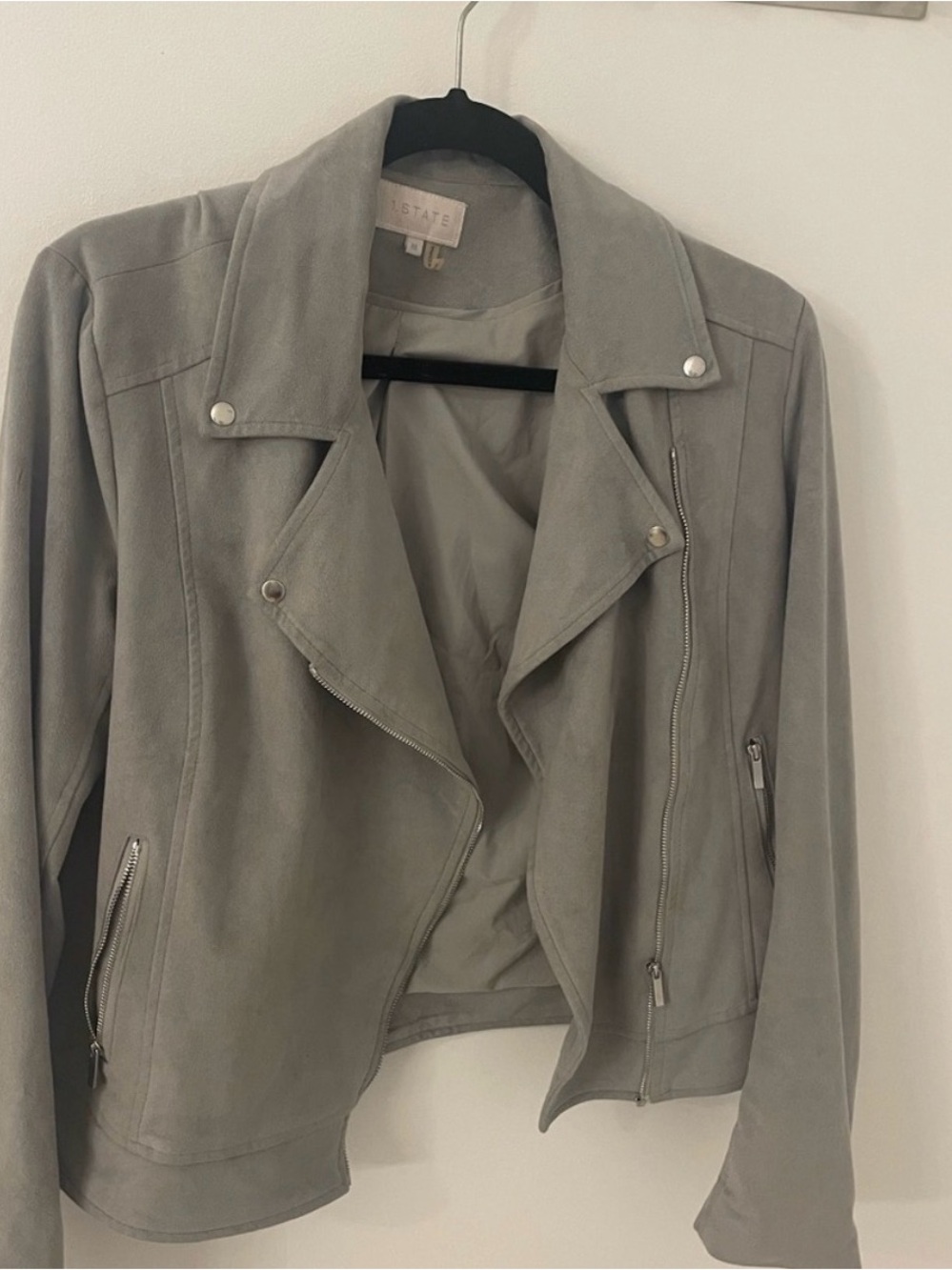 Soft Gray Faux Suede Moto Jacket Women’s Medium